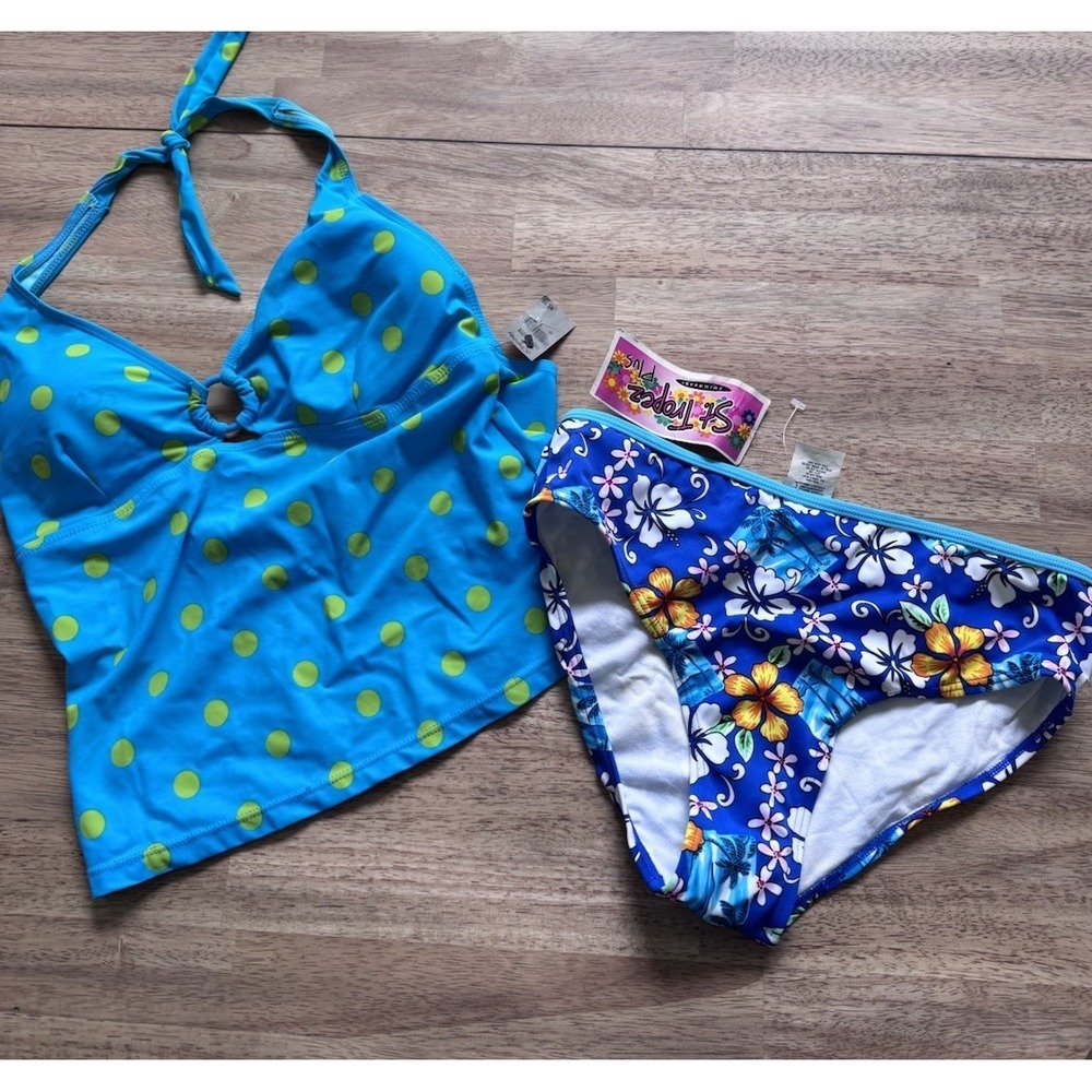 Y2k Swim Bathing Suit‎ Tankini Tank Top Set Floral 16 1/2 New Without Tags